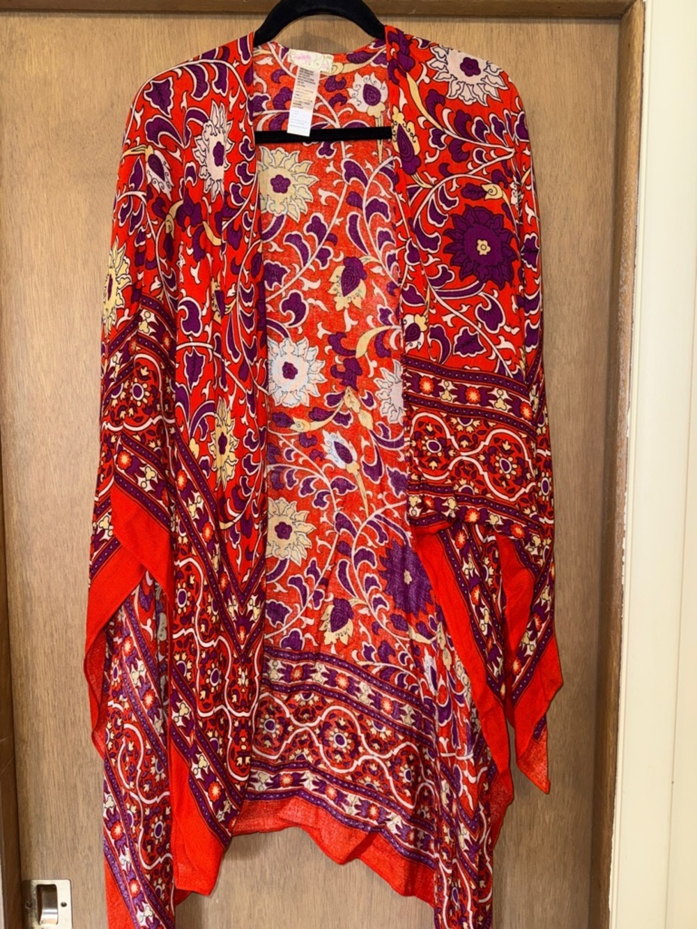 Free People OS Vibrant Red & Purple Floral Kimono Cardigan